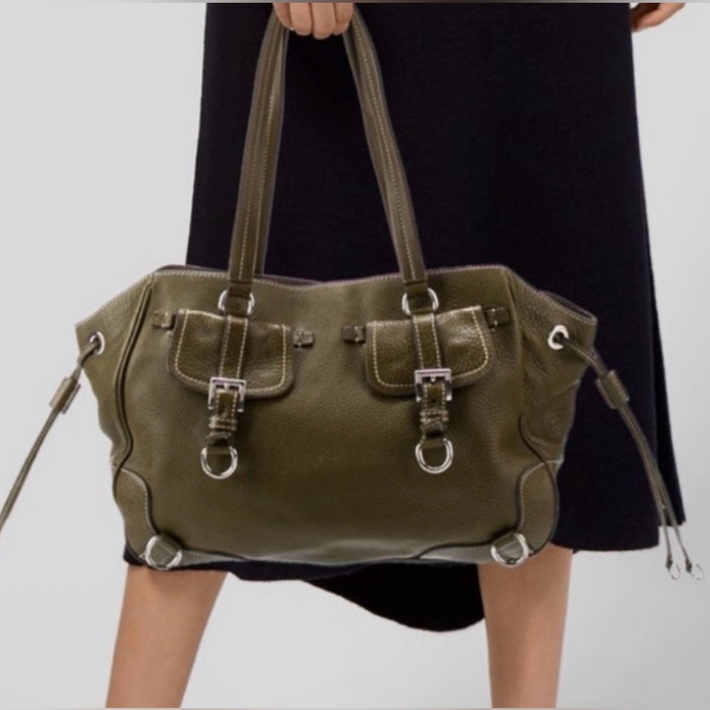 Prada Leather Tote — Hunter Green with Silver Hardware • Like New